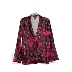 Victoria Secret Glazed Satin Pajama PJ Set Red Pink Roses Afterhours Large